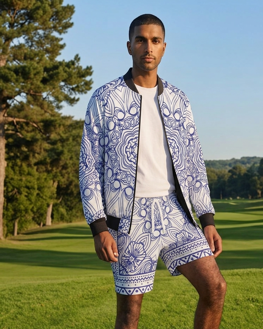 Men's Ceramics Swim Trunks — bold all-over print by AmbiVirile, detail view