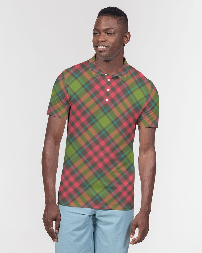 Merry Plaid Men's Slim Fit Short Sleeve Polo