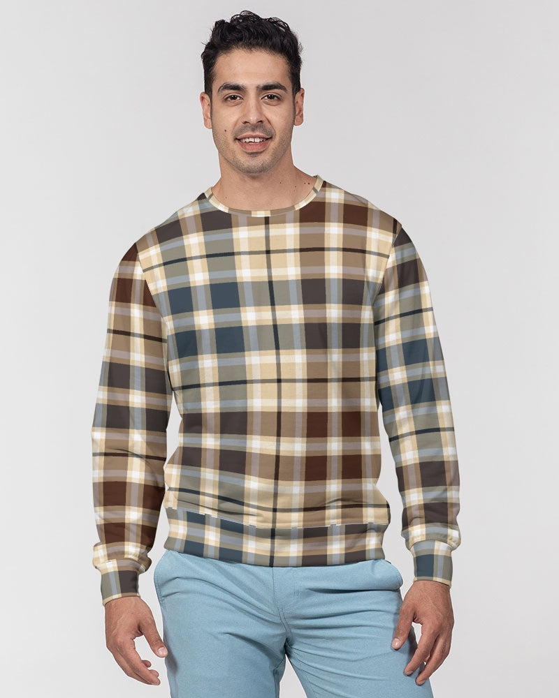 Classic Plaid Brown Men's Classic French Terry Crewneck Pullover