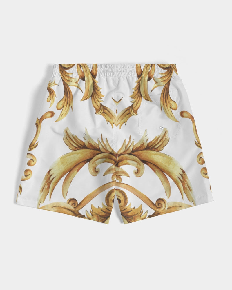 Men's Vintage Gold Swim Trunks — bold all-over print by AmbiVirile, detail view