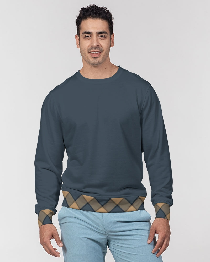 Dark Teal Plaid Men's Classic French Terry Crewneck Pullover