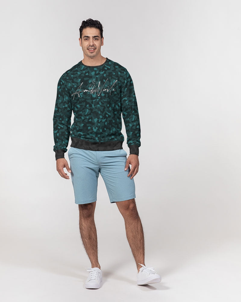 AV Teal Camo Men's Classic French Terry Crewneck Pullover