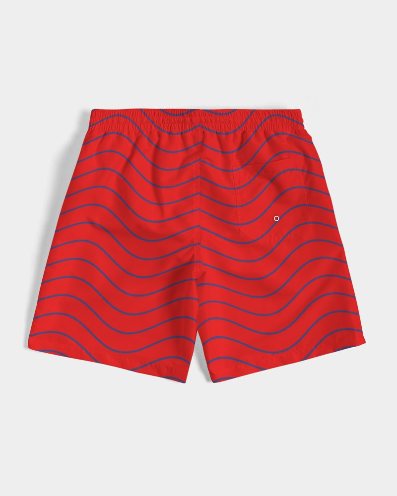 Men's Patriotic Swim Trunks — bold all-over print by AmbiVirile, detail view