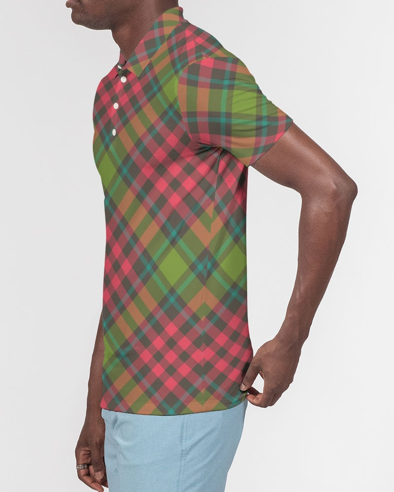 Merry Plaid Men's Slim Fit Short Sleeve Polo