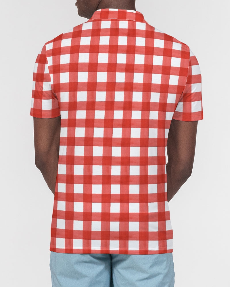 Red Check Men's Slim Fit Short Sleeve Polo