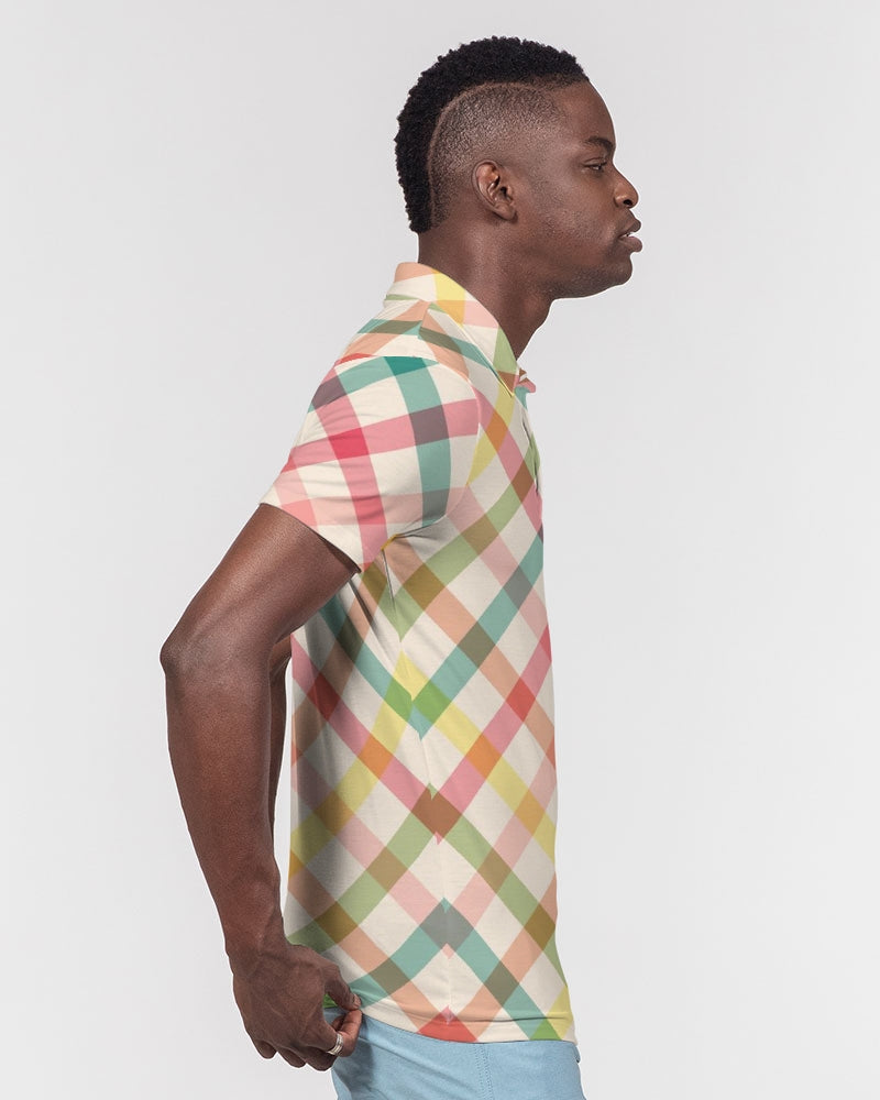 Pretty Plaid Men's Slim Fit Short Sleeve Polo