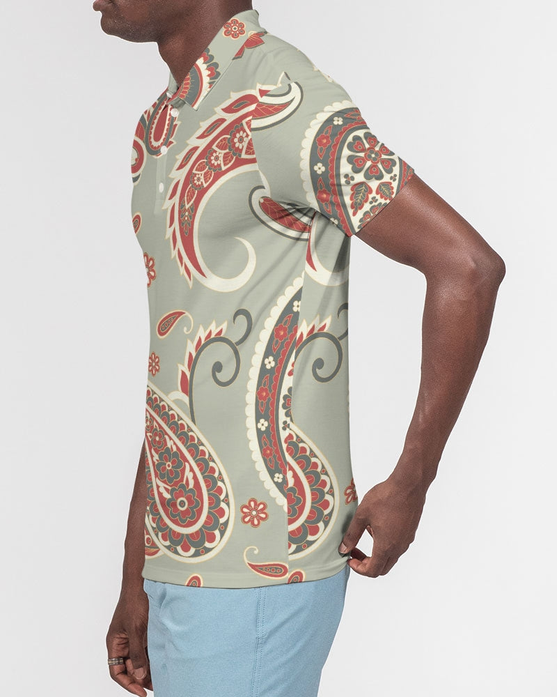 Mint Paisley Men's Slim Fit Short Sleeve Polo