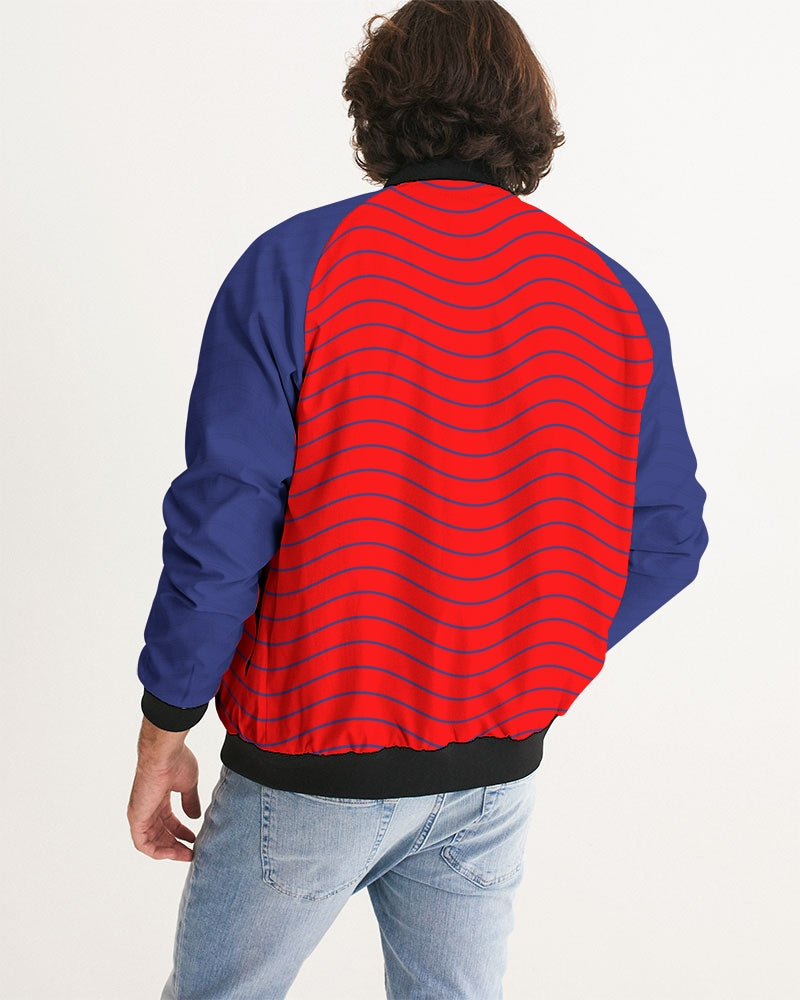 Men's Patriotic Bomber Jacket — bold all-over print by AmbiVirile, back view