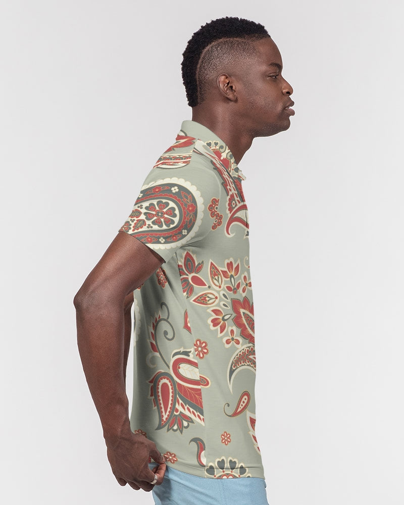Mint Paisley Men's Slim Fit Short Sleeve Polo