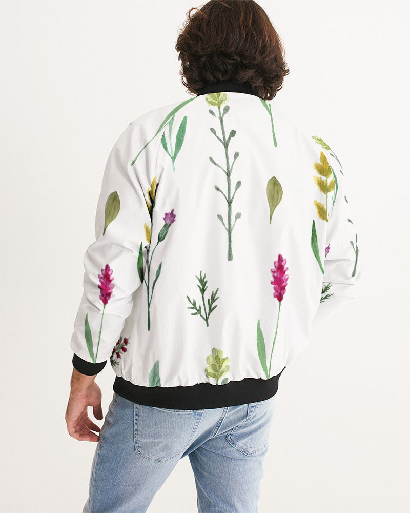 Men's Wildflowers Bomber Jacket — bold all-over print by AmbiVirile, side view