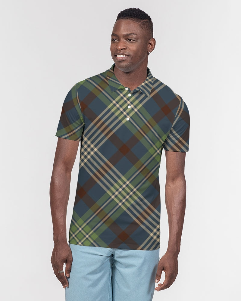 Winter Plaid Men's Slim Fit Short Sleeve Polo