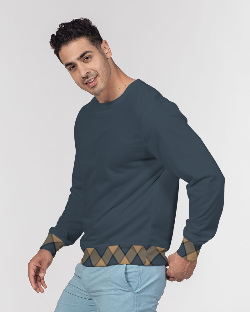 Dark Teal Plaid Men's Classic French Terry Crewneck Pullover