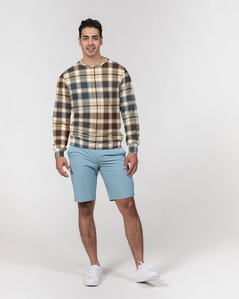 Classic Plaid Brown Men's Classic French Terry Crewneck Pullover