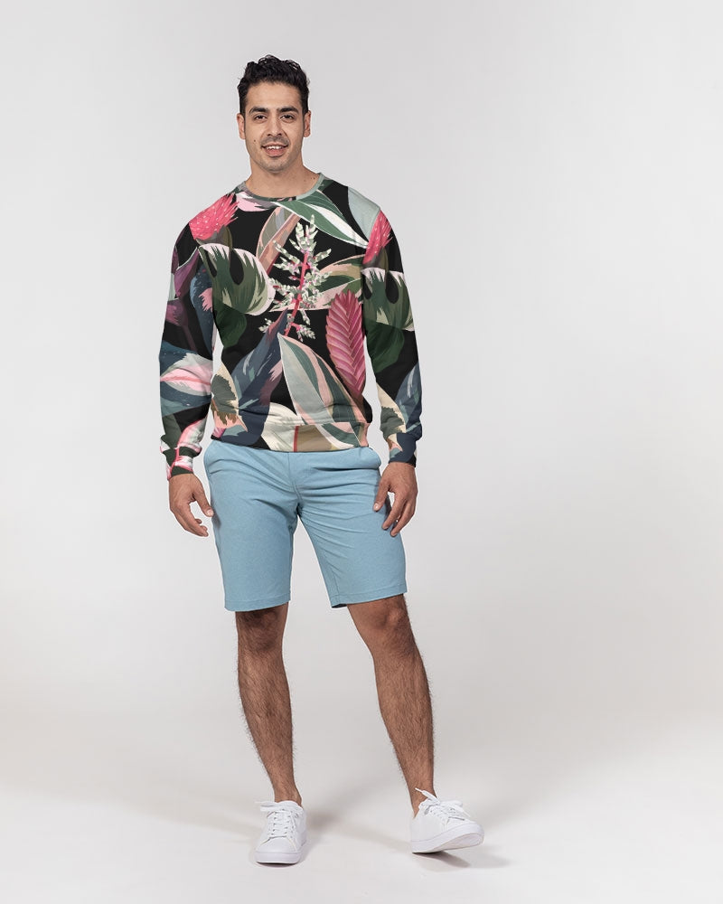 Black Botanical Men's Classic French Terry Crewneck Pullover