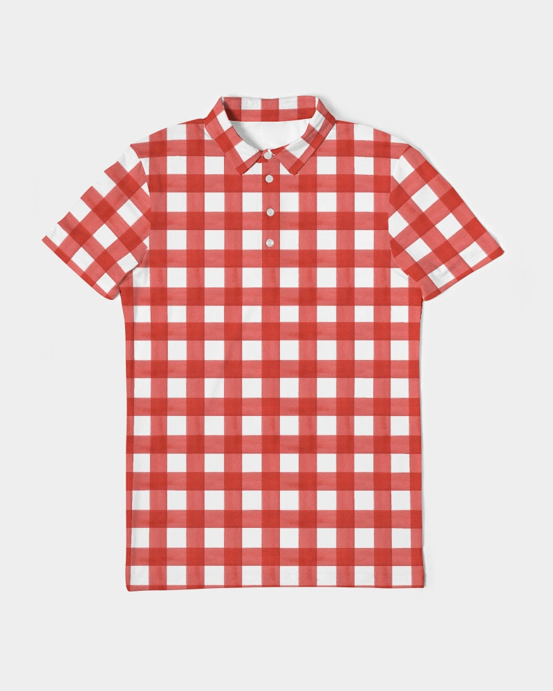 Red Check Men's Slim Fit Short Sleeve Polo
