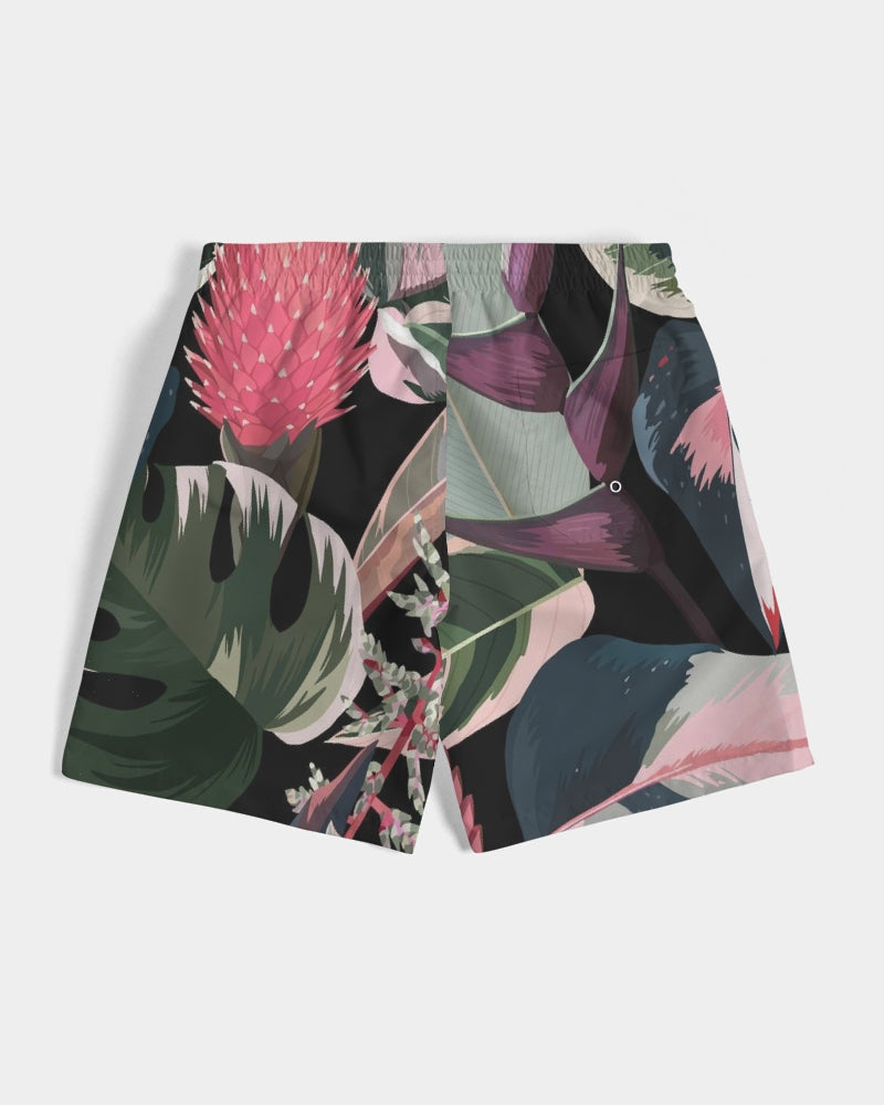 Men's Black Botanical Swim Trunks — bold all-over print by AmbiVirile, detail view