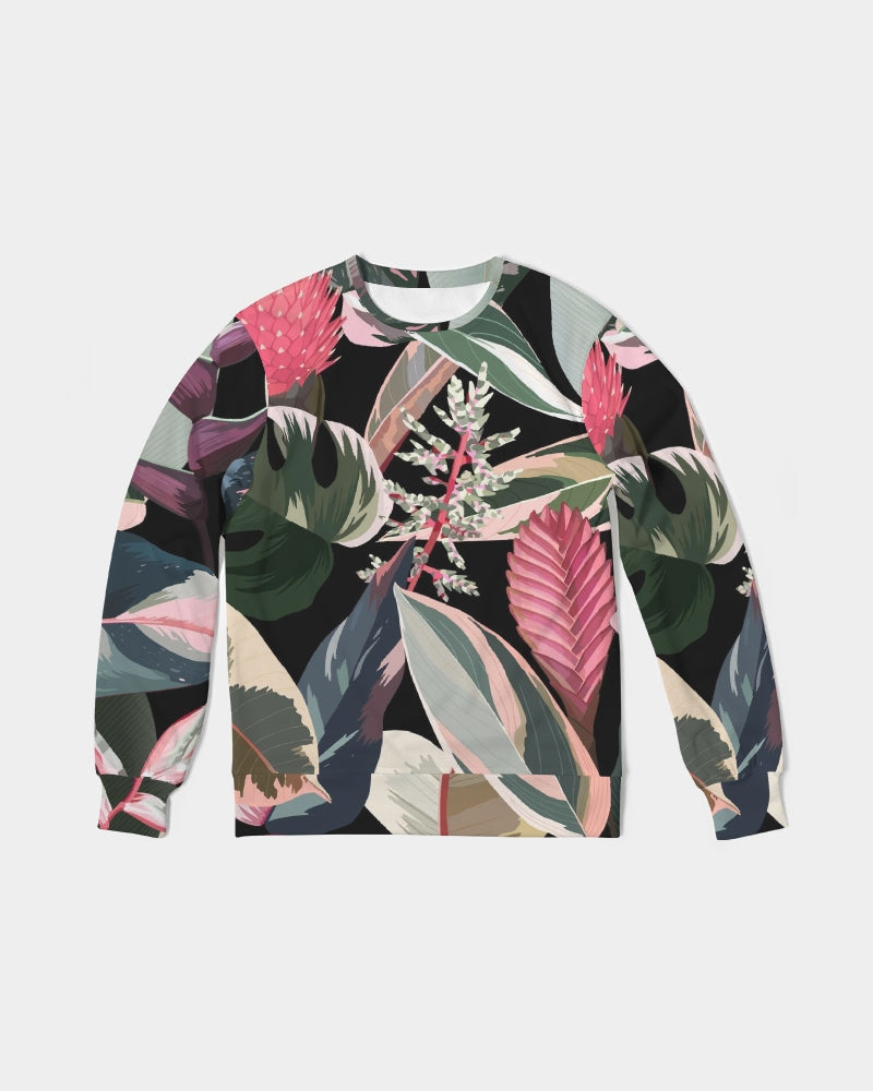 Black Botanical Men's Classic French Terry Crewneck Pullover