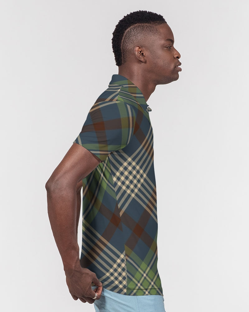 Winter Plaid Men's Slim Fit Short Sleeve Polo