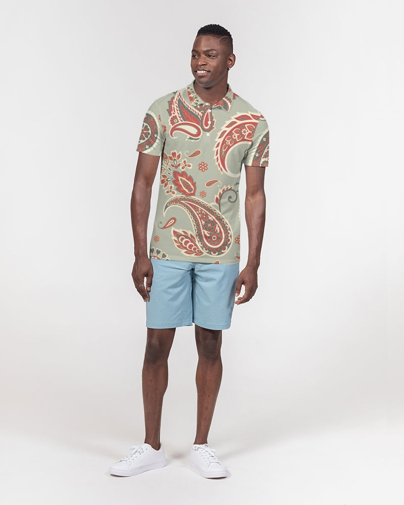 Mint Paisley Men's Slim Fit Short Sleeve Polo