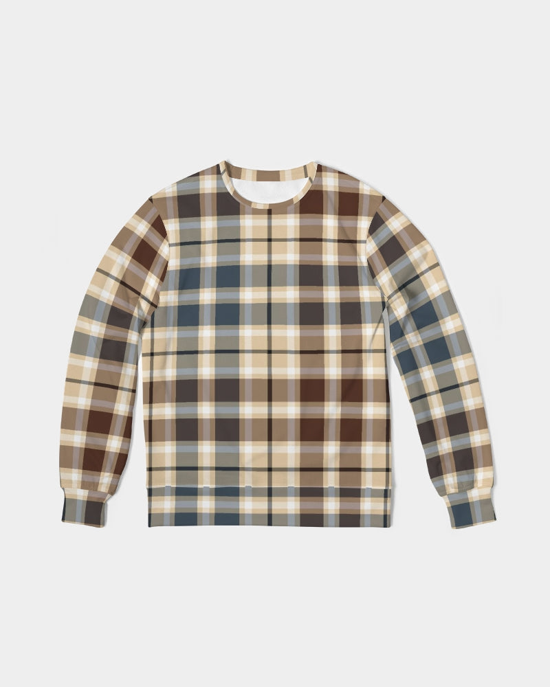 Classic Plaid Brown Men's Classic French Terry Crewneck Pullover