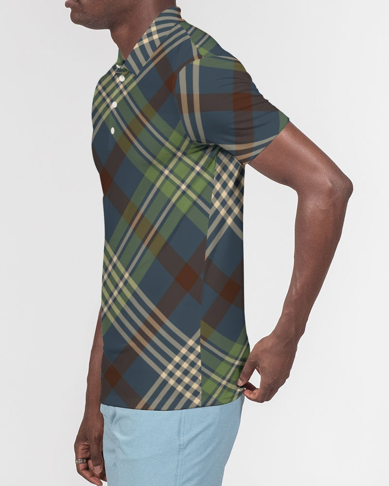 Winter Plaid Men's Slim Fit Short Sleeve Polo