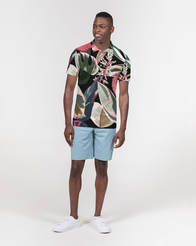 Black Botanical Slim Fit Polo