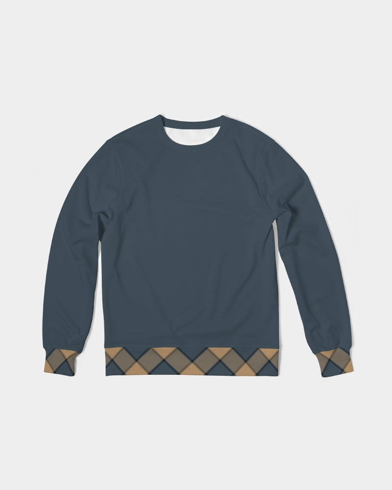 Dark Teal Plaid Men's Classic French Terry Crewneck Pullover