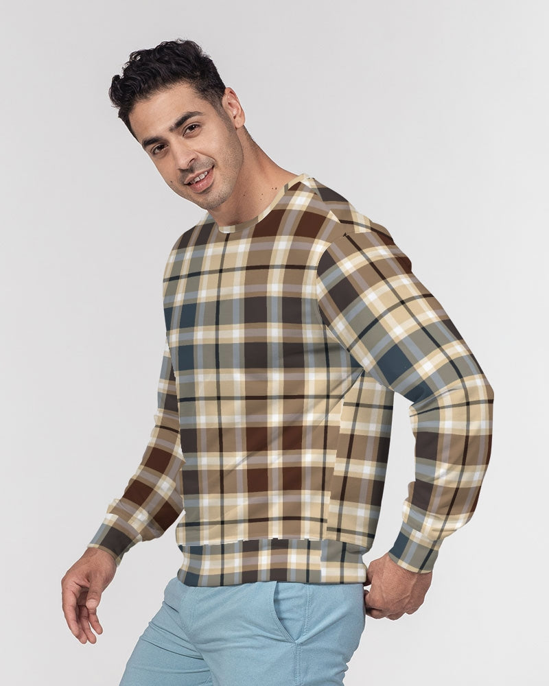 Classic Plaid Brown Men's Classic French Terry Crewneck Pullover