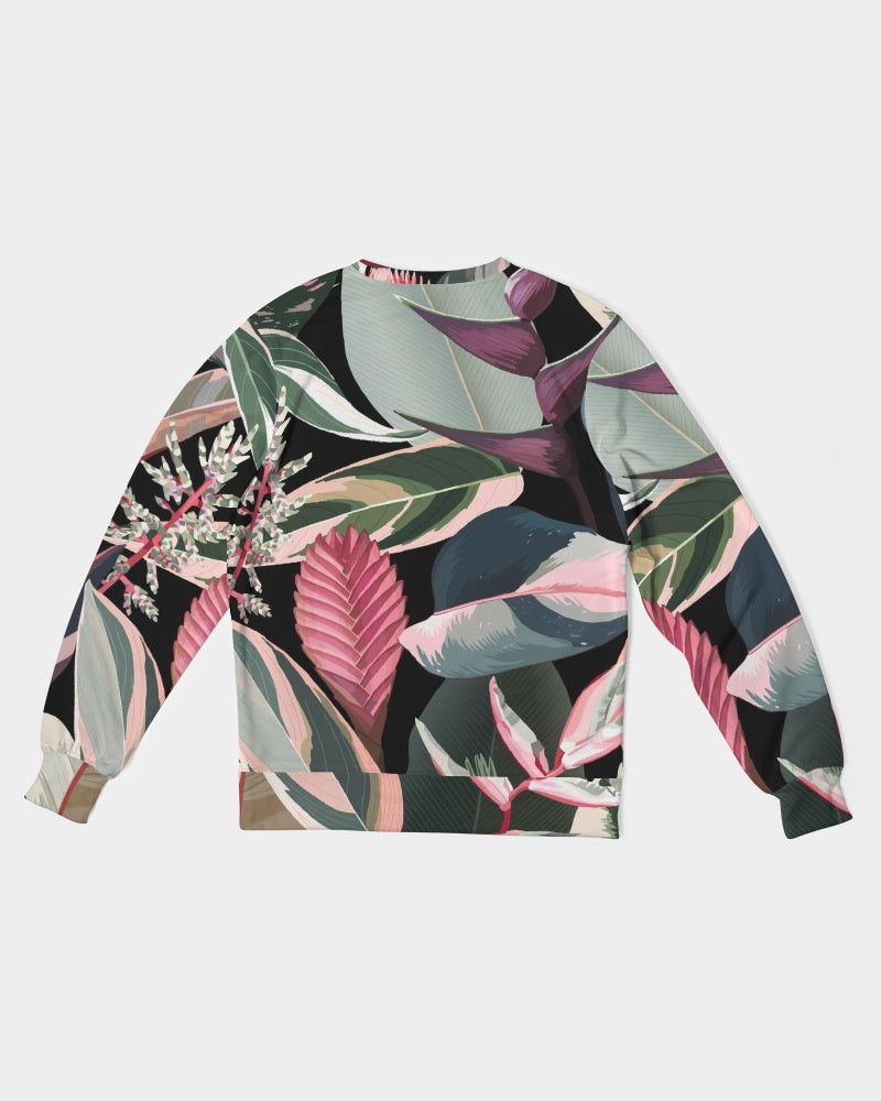 Black Botanical Men's Classic French Terry Crewneck Pullover