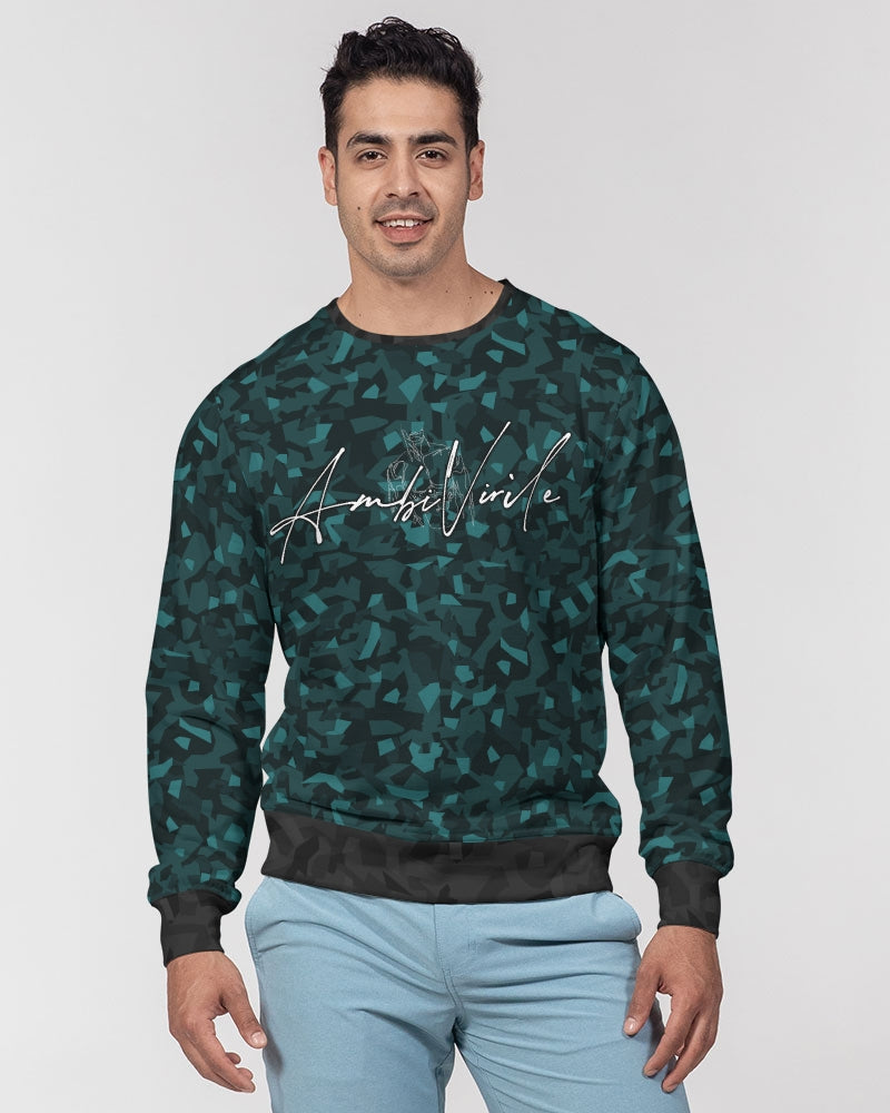 AV Teal Camo Men's Classic French Terry Crewneck Pullover