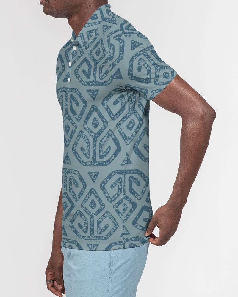 Teal Tribal Cloth Men's Slim Fit Short Sleeve Polo