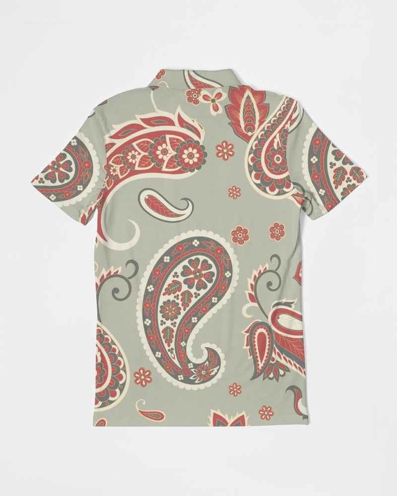 Mint Paisley Men's Slim Fit Short Sleeve Polo