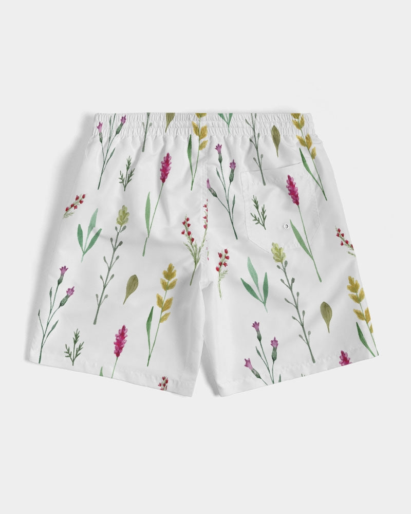 Men's Wildflowers Swim Trunks — bold all-over print by AmbiVirile, detail view