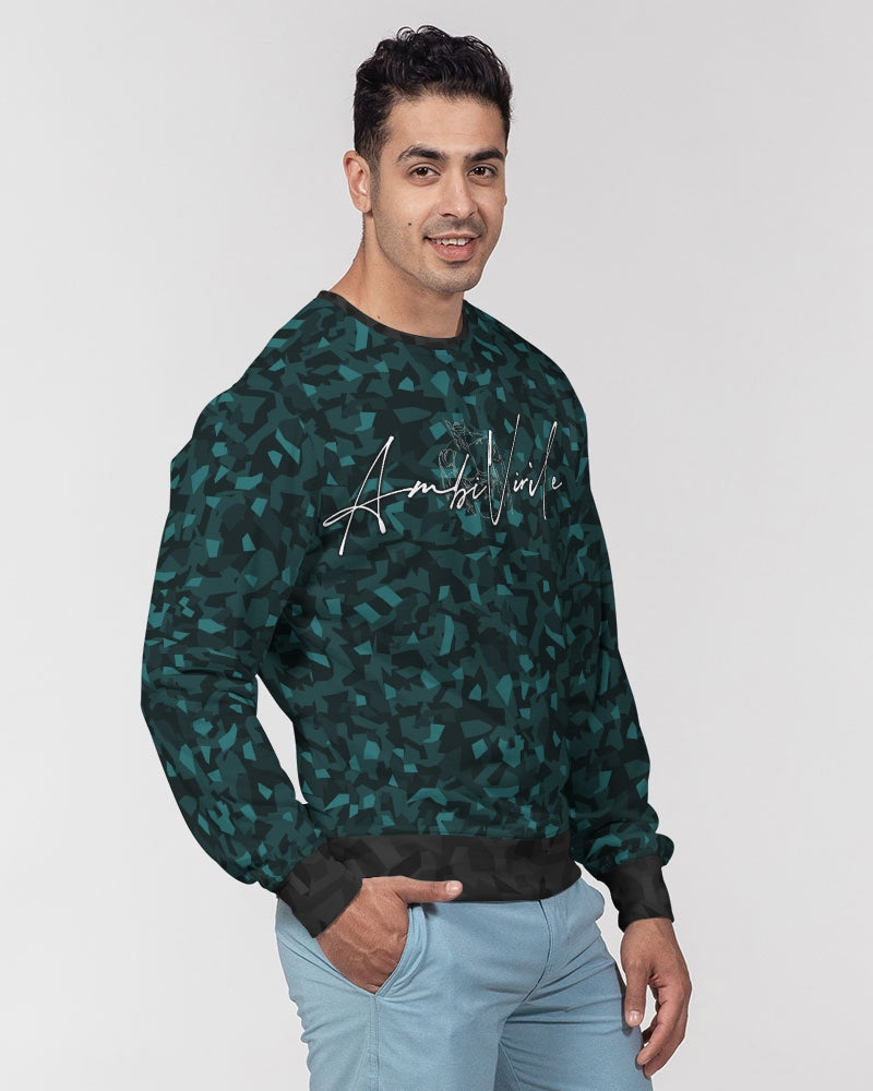 AV Teal Camo Men's Classic French Terry Crewneck Pullover