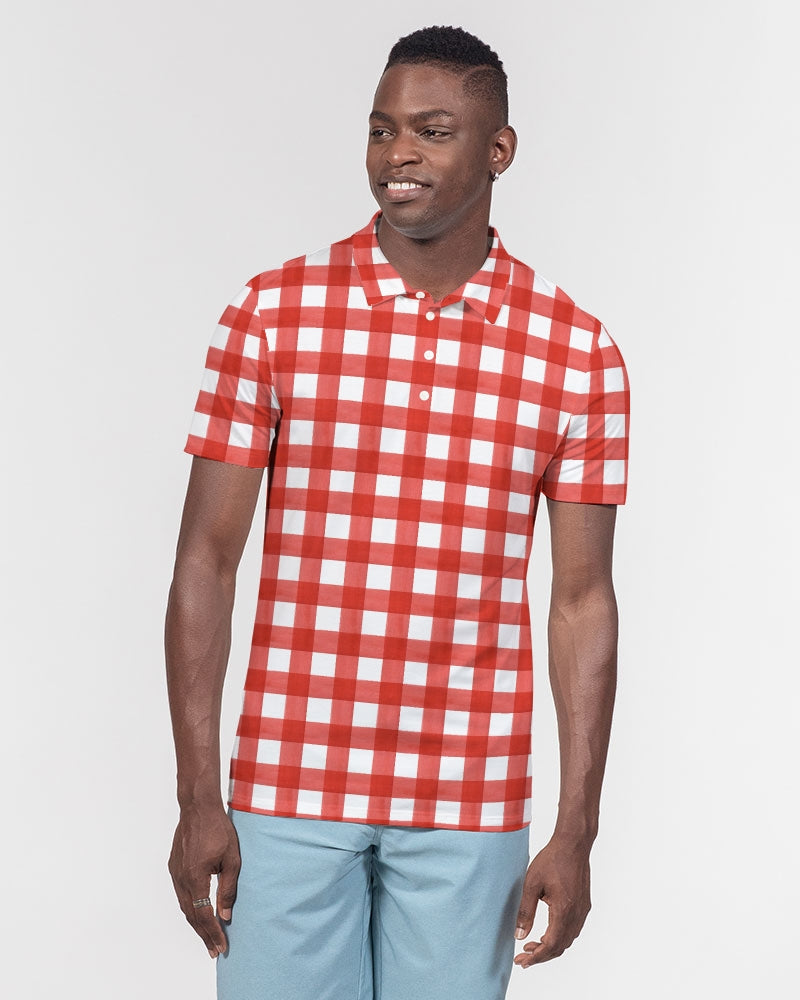 Red Check Men's Slim Fit Short Sleeve Polo