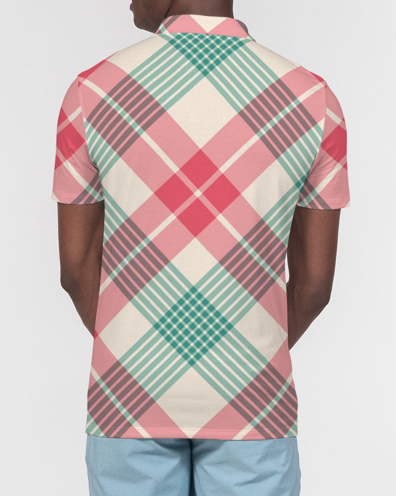 Candy Cane Plaid Men's Slim Fit Short Sleeve Polo