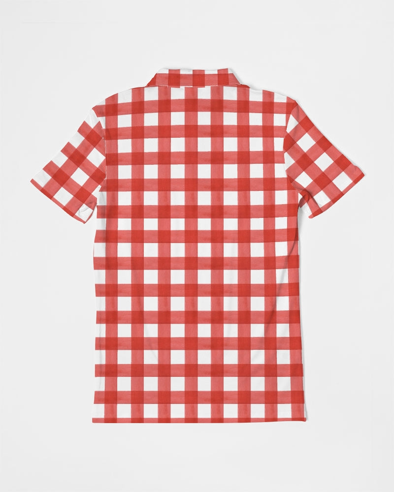 Red Check Men's Slim Fit Short Sleeve Polo