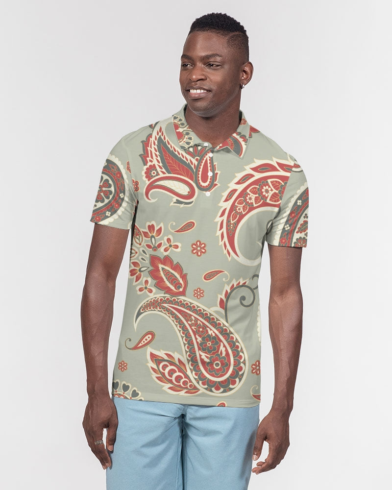 Mint Paisley Men's Slim Fit Short Sleeve Polo