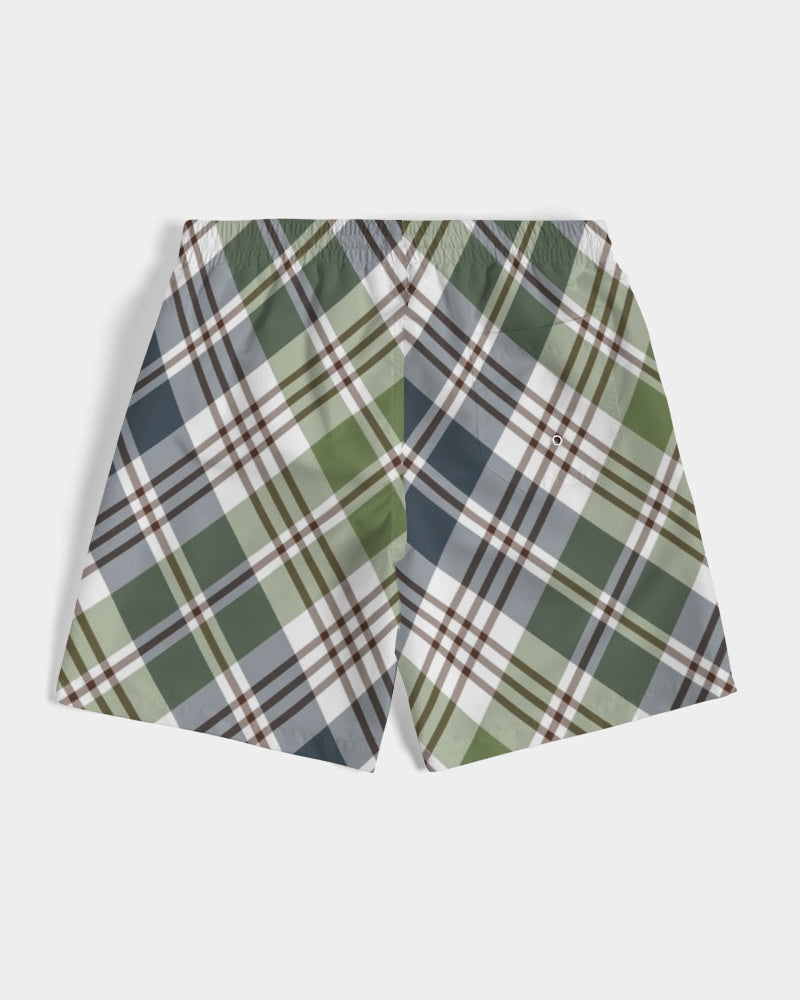 Men's Classic Plaid Swim Trunks — bold all-over print by AmbiVirile, detail view
