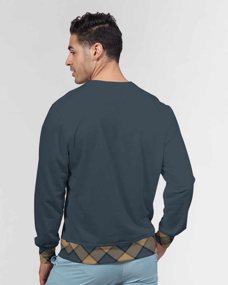 Dark Teal Plaid Men's Classic French Terry Crewneck Pullover
