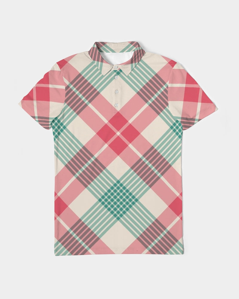 Candy Cane Plaid Men's Slim Fit Short Sleeve Polo