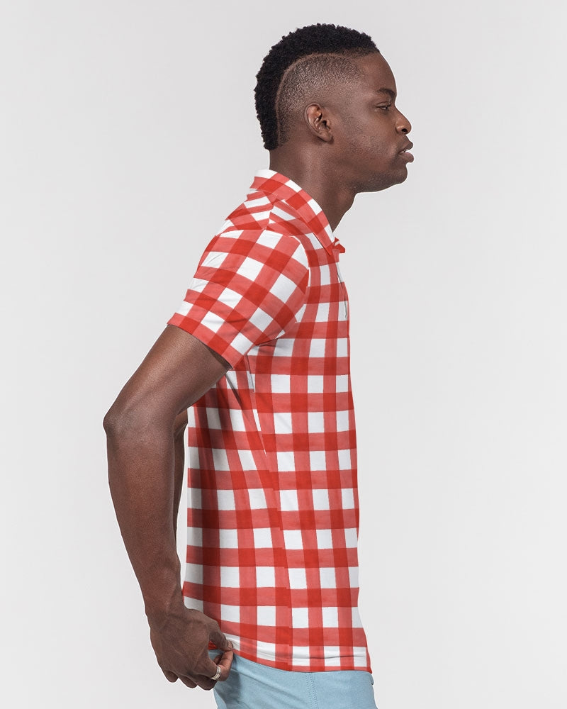 Red Check Men's Slim Fit Short Sleeve Polo