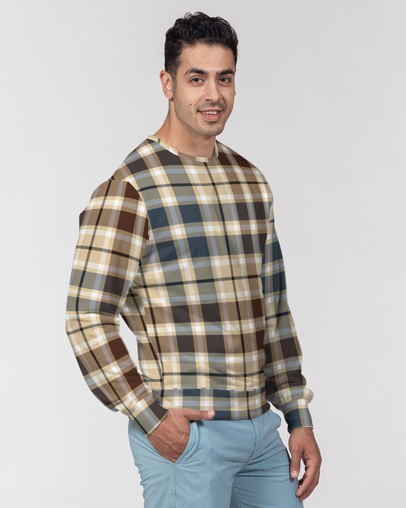 Classic Plaid Brown Men's Classic French Terry Crewneck Pullover