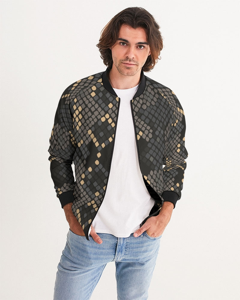 Men's Bohemian Skin Bomber Jacket — bold all-over print by AmbiVirile, front view