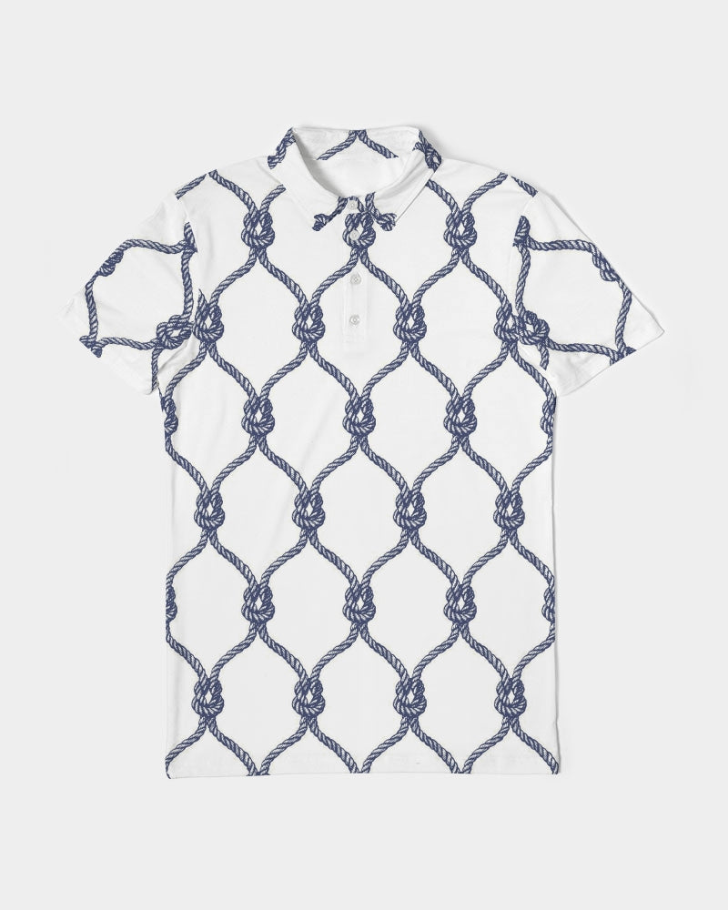 Men's Nautical Knots Slim Fit Polo — bold all-over print by AmbiVirile, front view