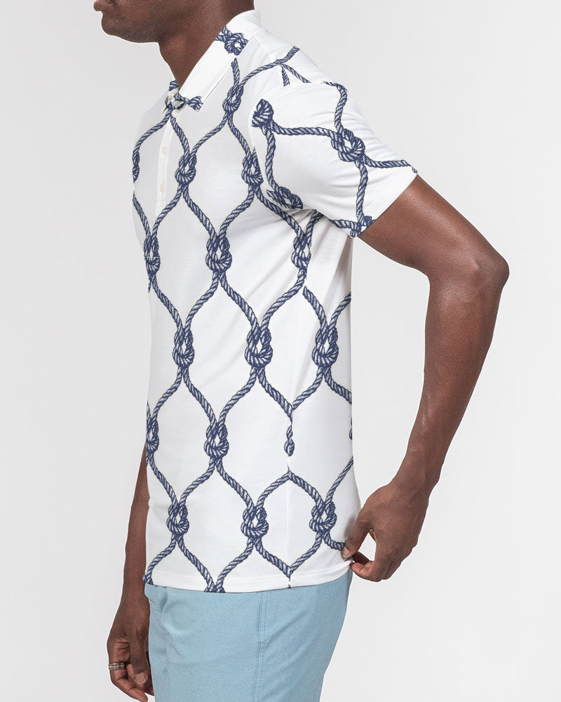Men's Nautical Knots Slim Fit Polo — bold all-over print by AmbiVirile, back view