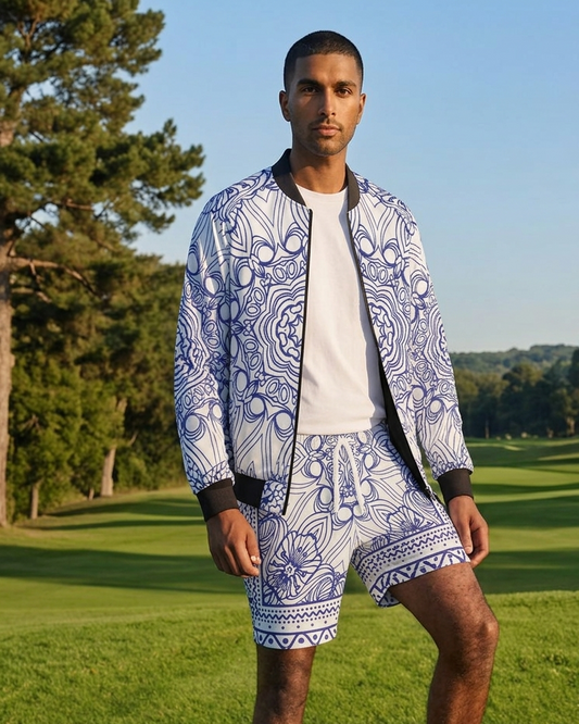 Men's Ceramics Swim Trunks — bold all-over print by AmbiVirile, detail view
