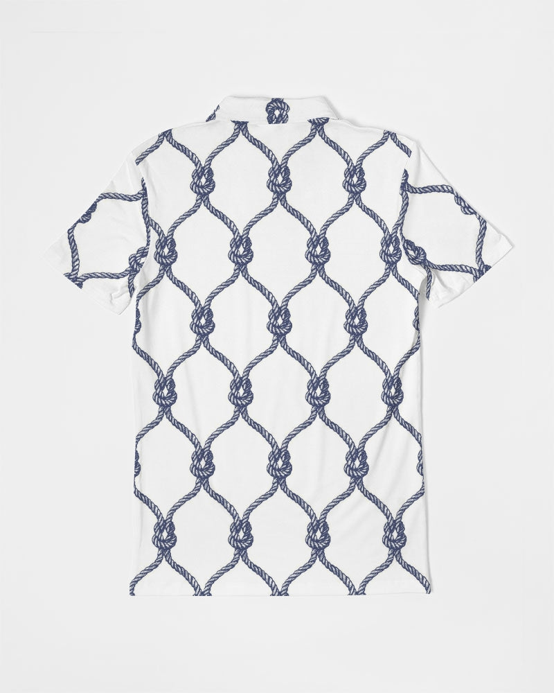 Men's Nautical Knots Slim Fit Polo — bold all-over print by AmbiVirile, side view