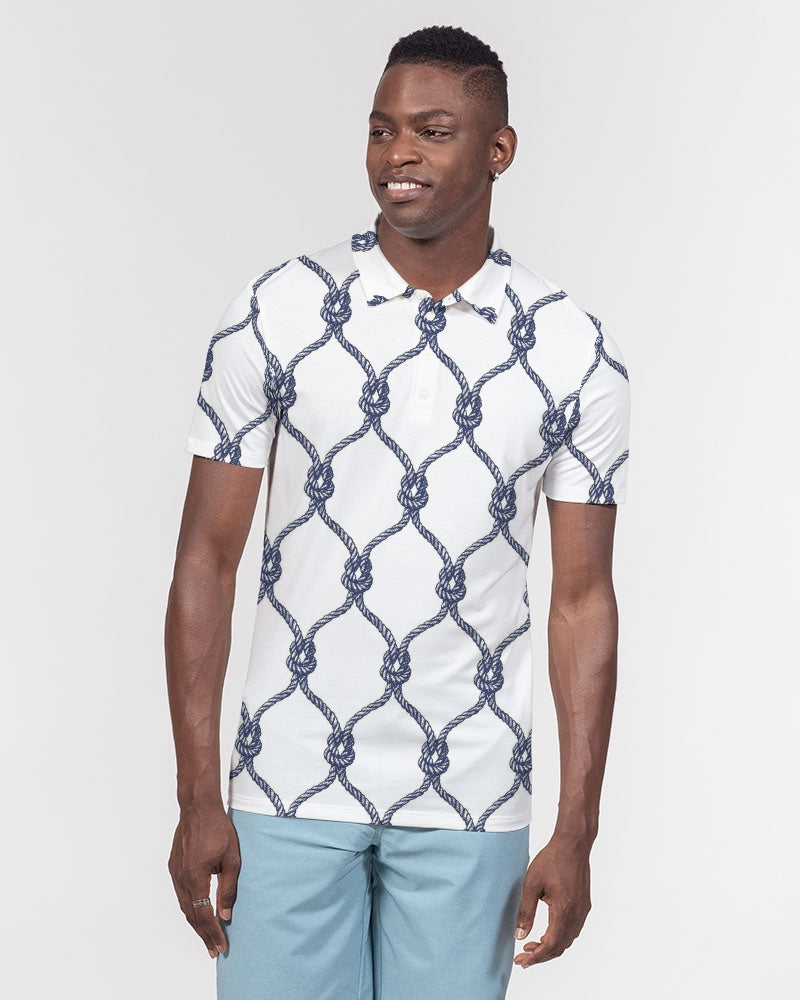 Men's Nautical Knots Slim Fit Polo — bold all-over print by AmbiVirile, detail view