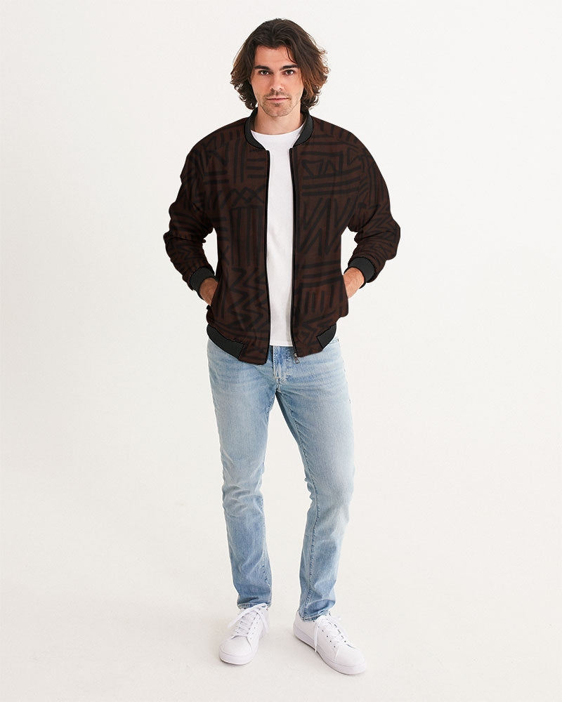 Men's African Strength Bomber Jacket — bold all-over print by AmbiVirile, back view